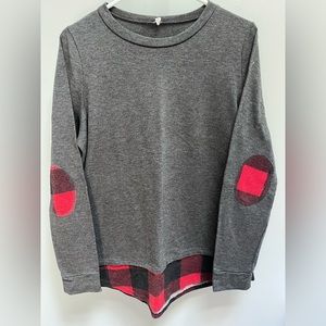 Pinkblush Maternity Charcoal Grey Plaid Accent Long Sleeve Top